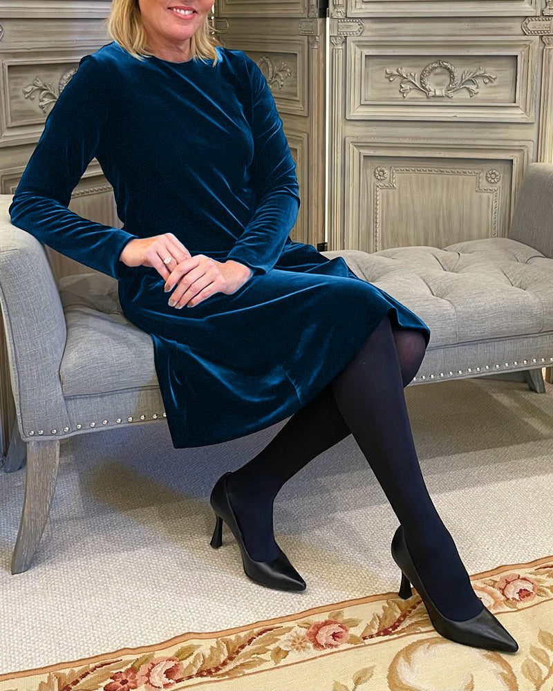 Waverly | Velvet A-Line Midi Dress with Pockets for Women