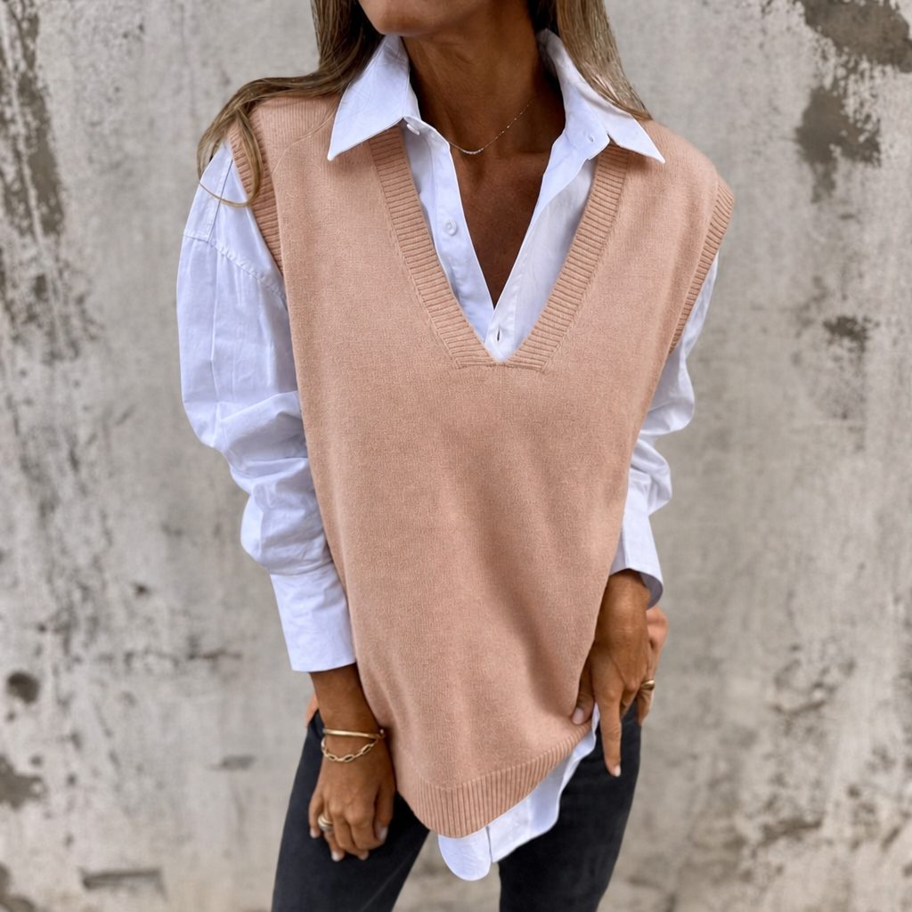 Wendeline | Ribbed Knit Oversized Sweater Vest with V-Neck for Women
