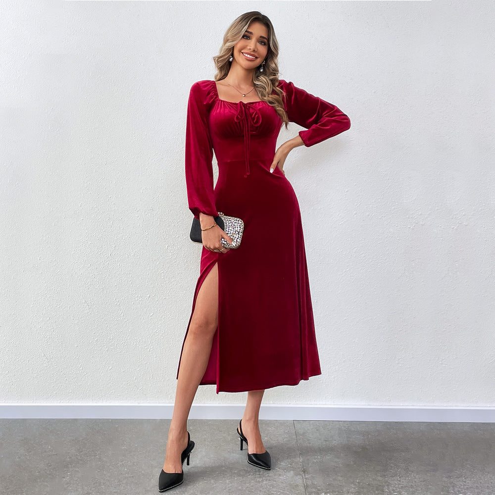 Wendy | Velvet Midi Dress with Tie-Front Bustier for Women