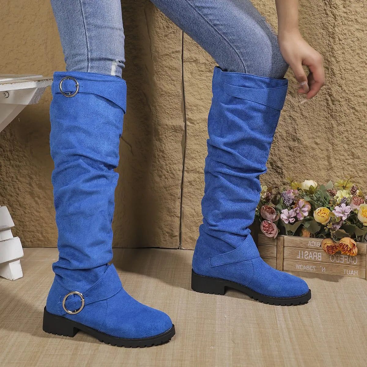 Wesley | Knee High Slouchy Boots with Buckle Details for Women