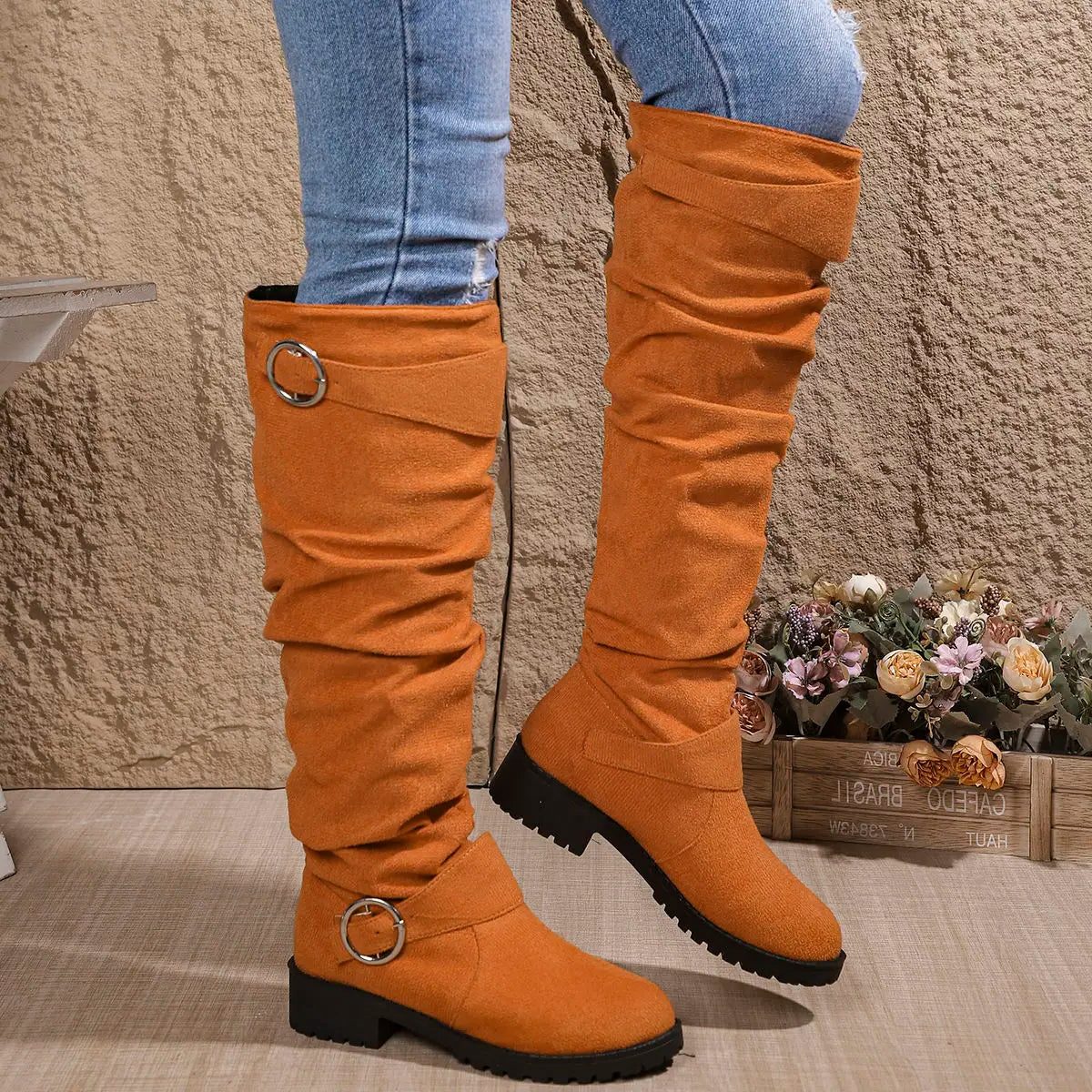 Wesley | Knee High Slouchy Boots with Buckle Details for Women