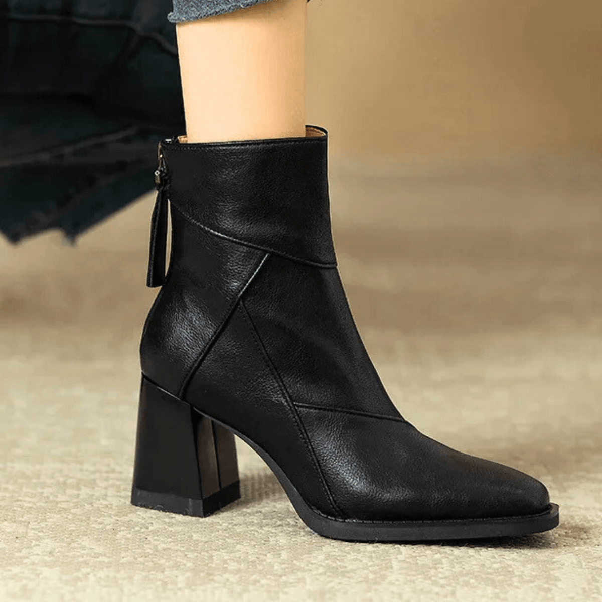 Women's Pointed Toe Heeled Ankle Boots, Panelled Design