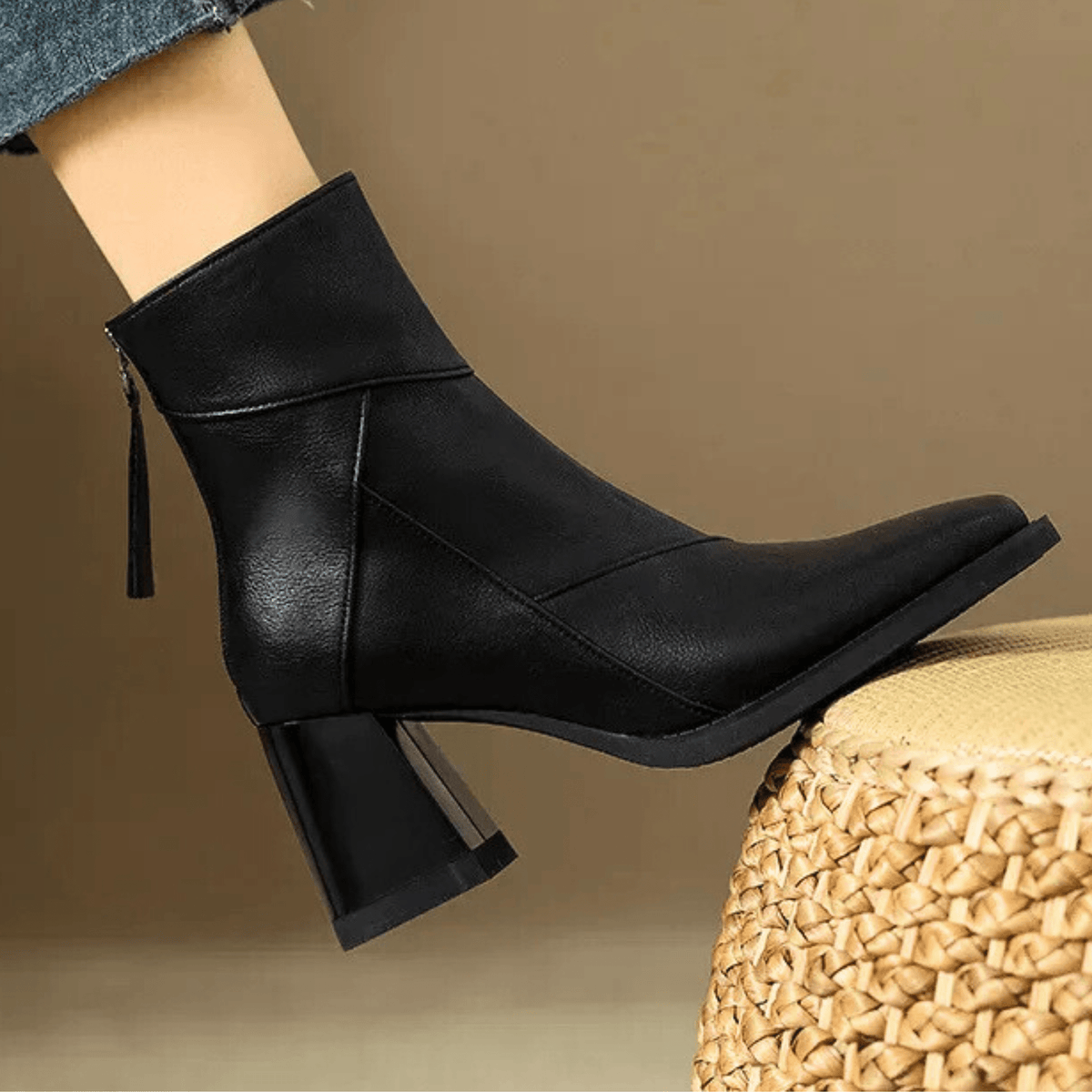 Women's Pointed Toe Heeled Ankle Boots, Panelled Design