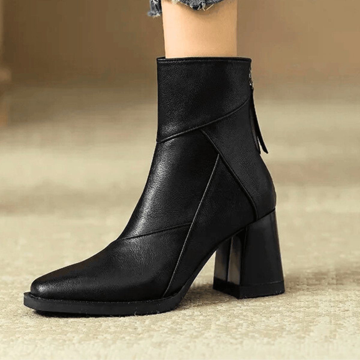 Women's Pointed Toe Heeled Ankle Boots, Panelled Design