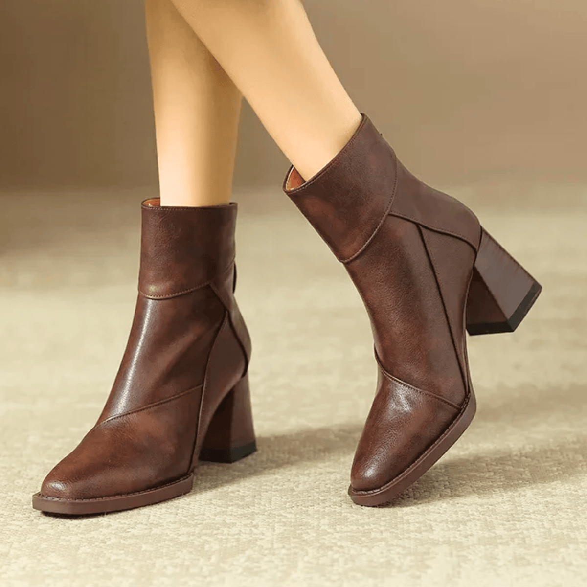 Women's Pointed Toe Heeled Ankle Boots, Panelled Design