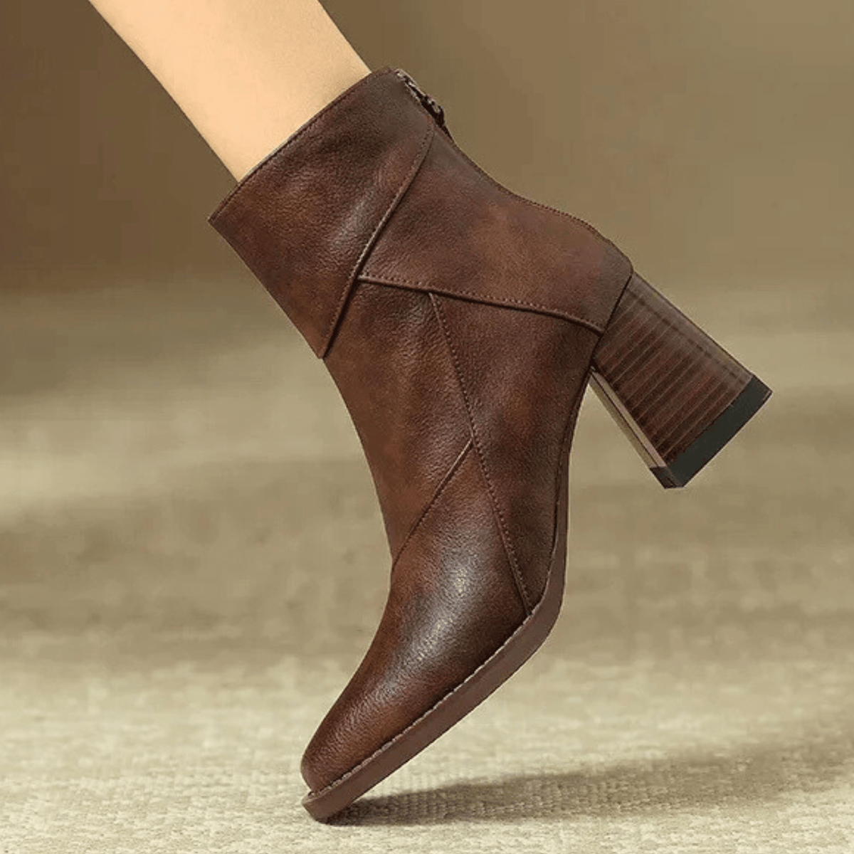 Women's Pointed Toe Heeled Ankle Boots, Panelled Design