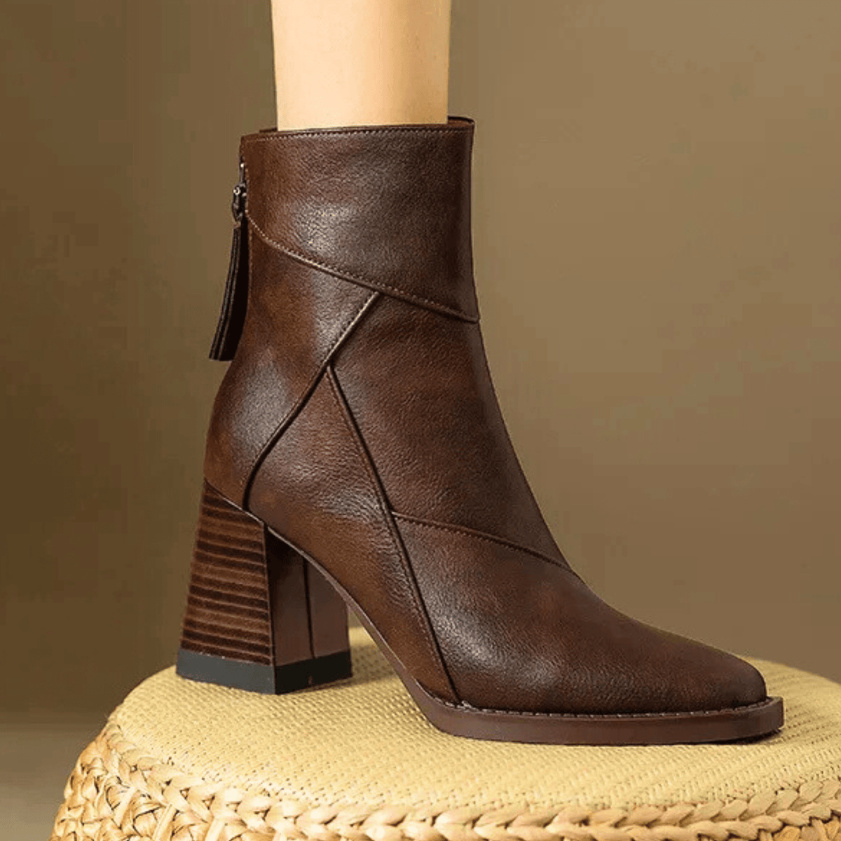 Women's Pointed Toe Heeled Ankle Boots, Panelled Design