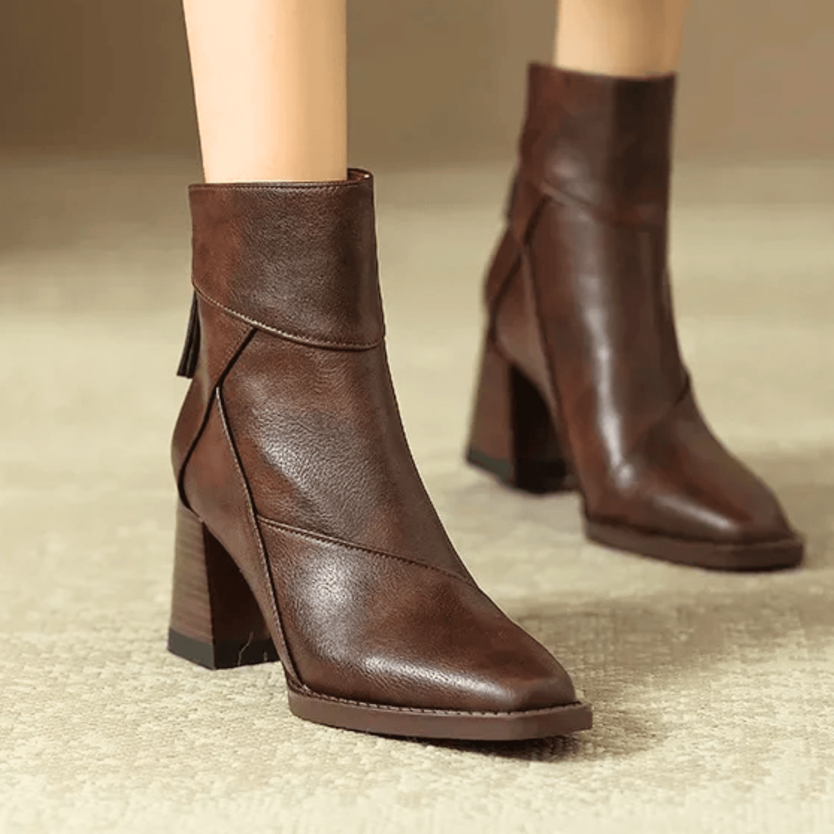 Women's Pointed Toe Heeled Ankle Boots, Panelled Design