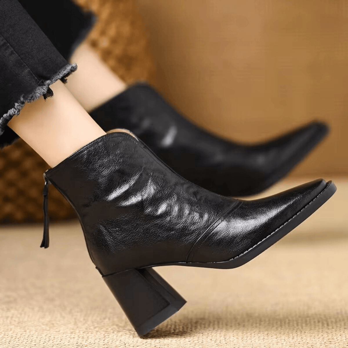 Orsola Square-Toe Leather Ankle Boots