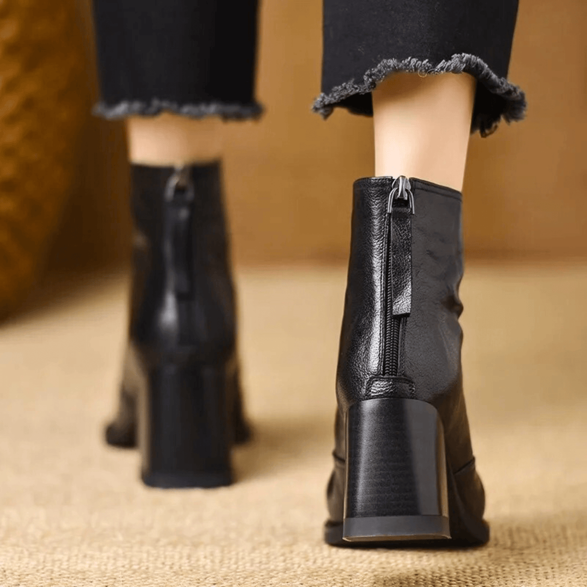 Orsola Square-Toe Leather Ankle Boots
