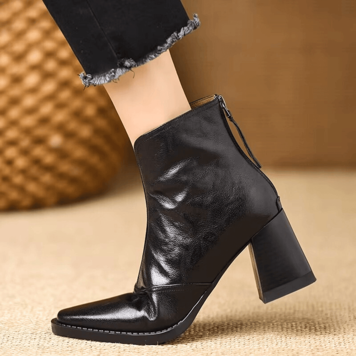 Orsola Square-Toe Leather Ankle Boots