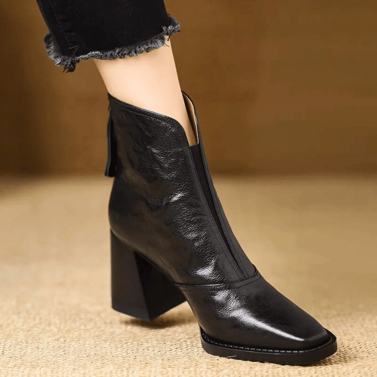 Orsola Square-Toe Leather Ankle Boots