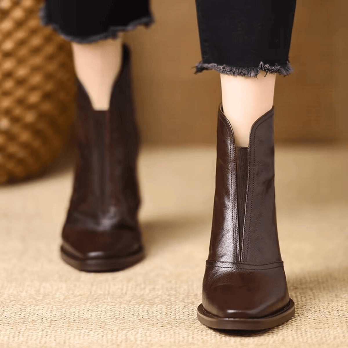 Orsola Square-Toe Leather Ankle Boots