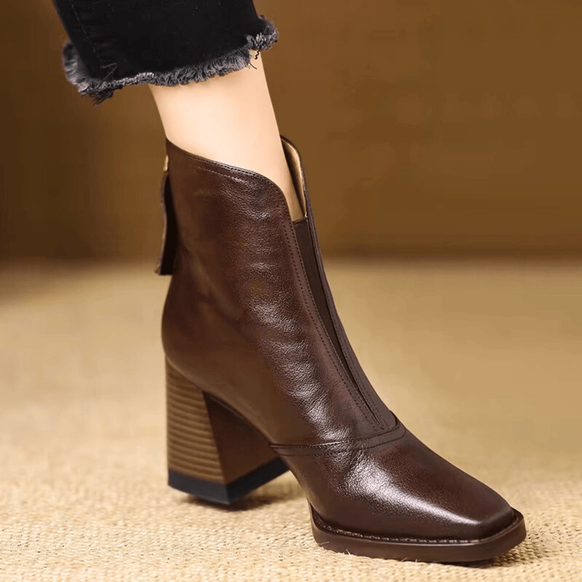Orsola Square-Toe Leather Ankle Boots