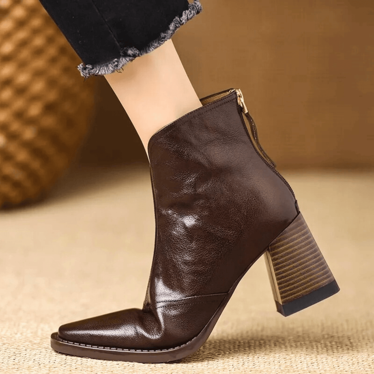 Orsola Square-Toe Leather Ankle Boots