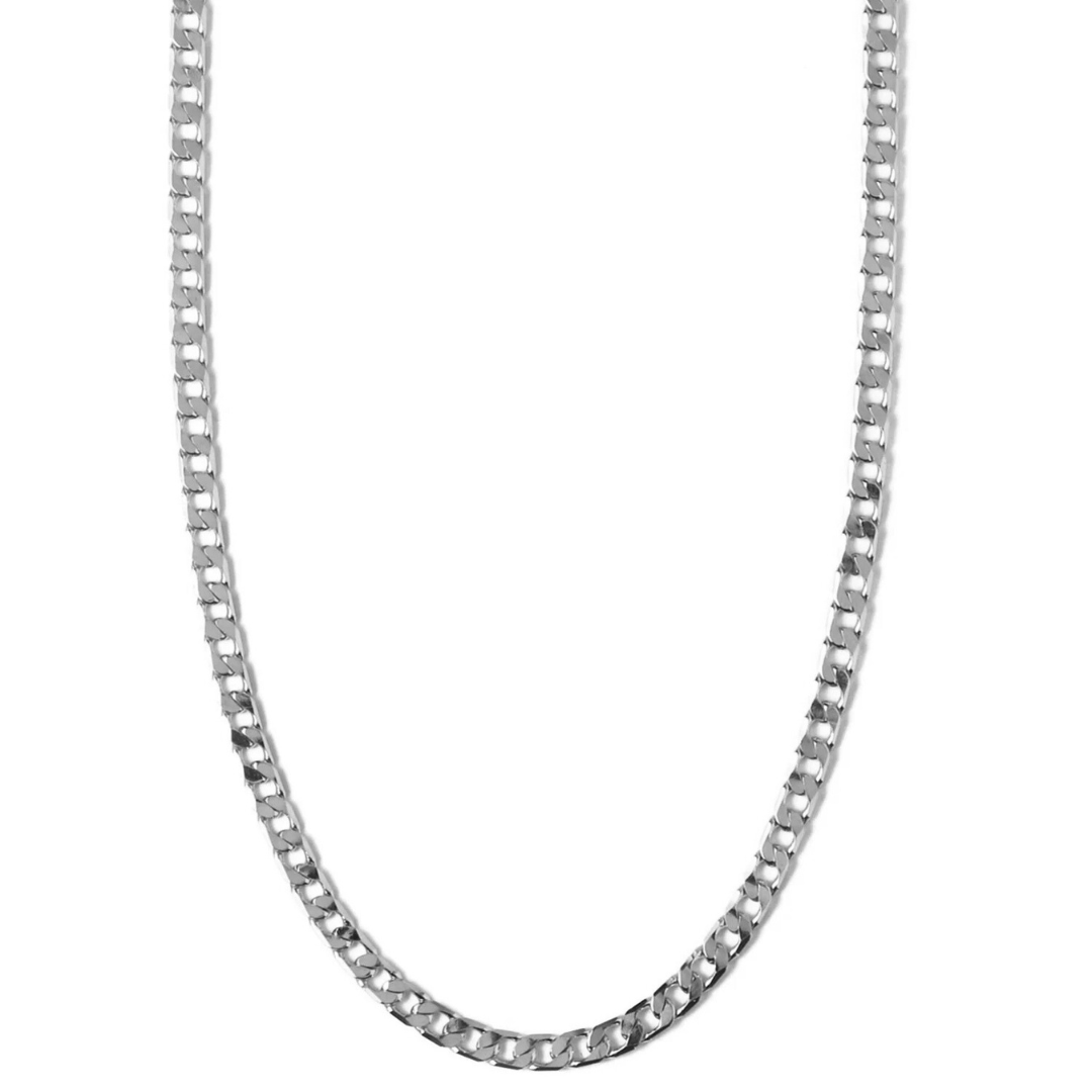Flat Link Curb Chain Necklace in White Gold Finish