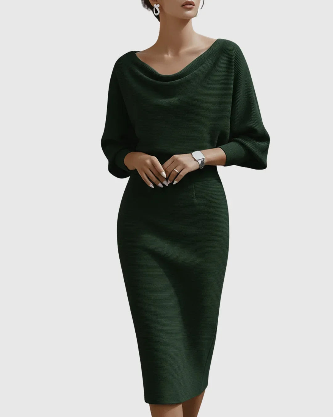 White draped batwing midi dress
