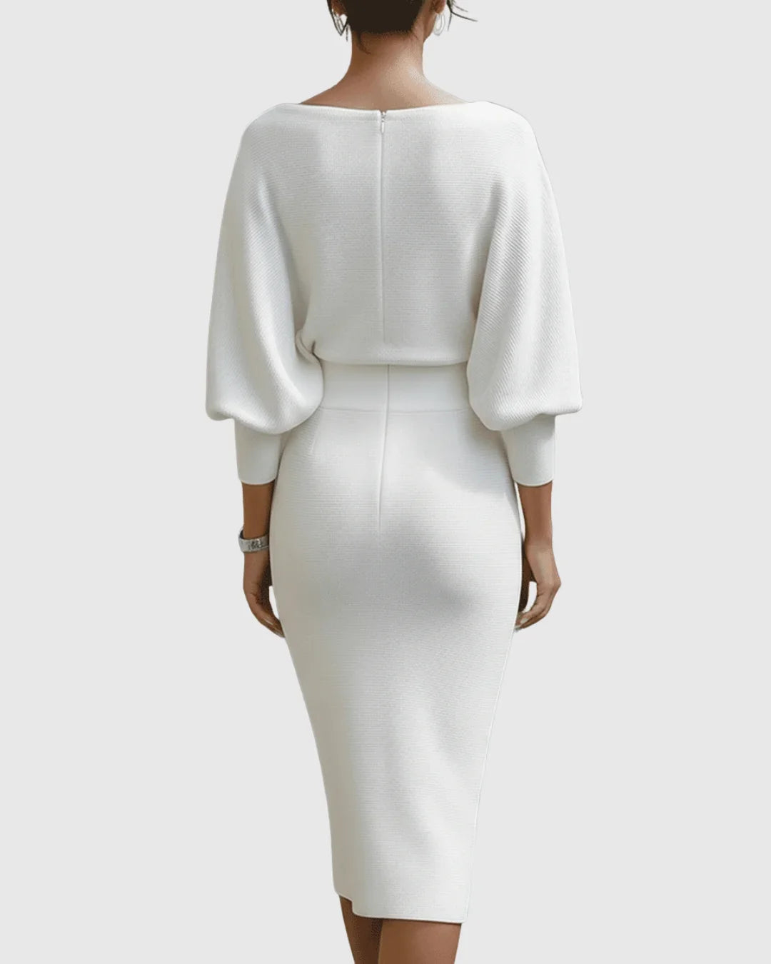 White draped batwing midi dress