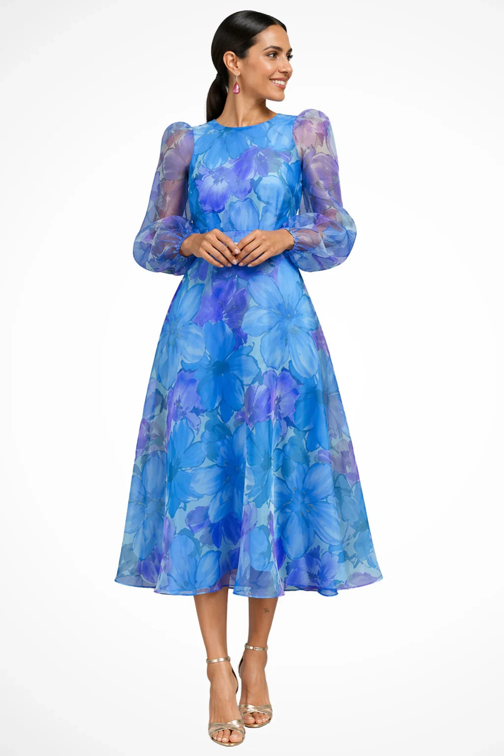 Winifred | Women's Puff Sleeve Floral Wedding Guest Midi Dress