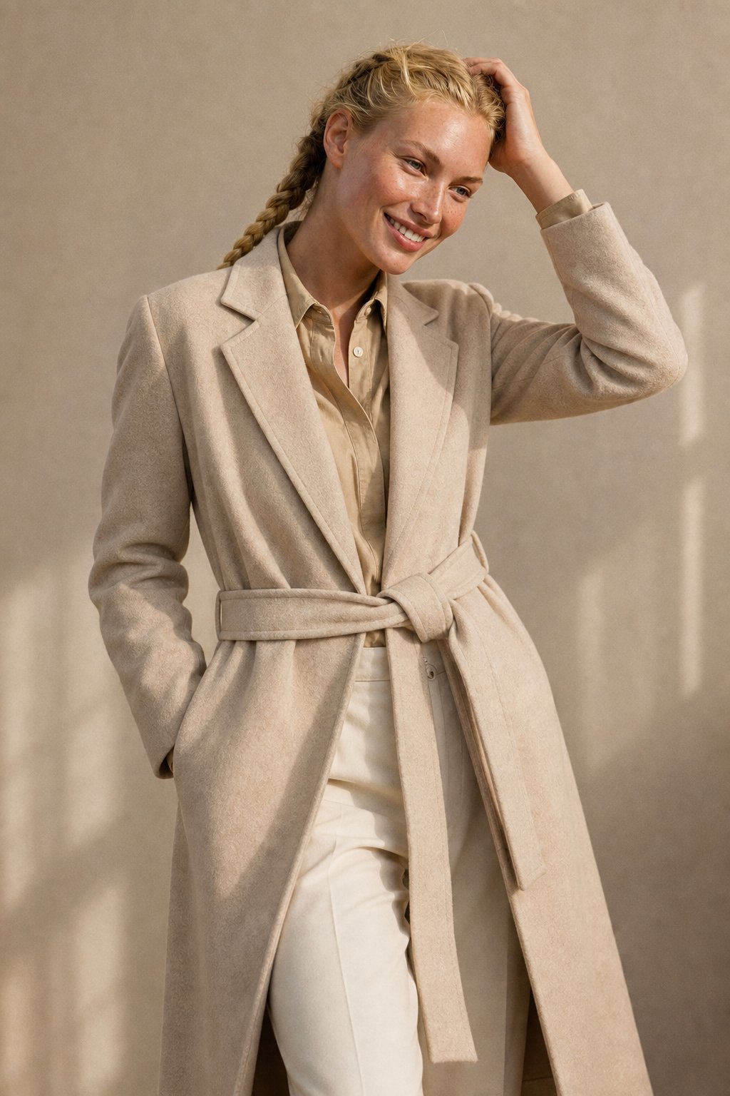 Claire | Womens Belted Wool Coat in Midi Length | Cinched Waist, Warm Without Bulk | Vintage, Ivory, Black S-XL