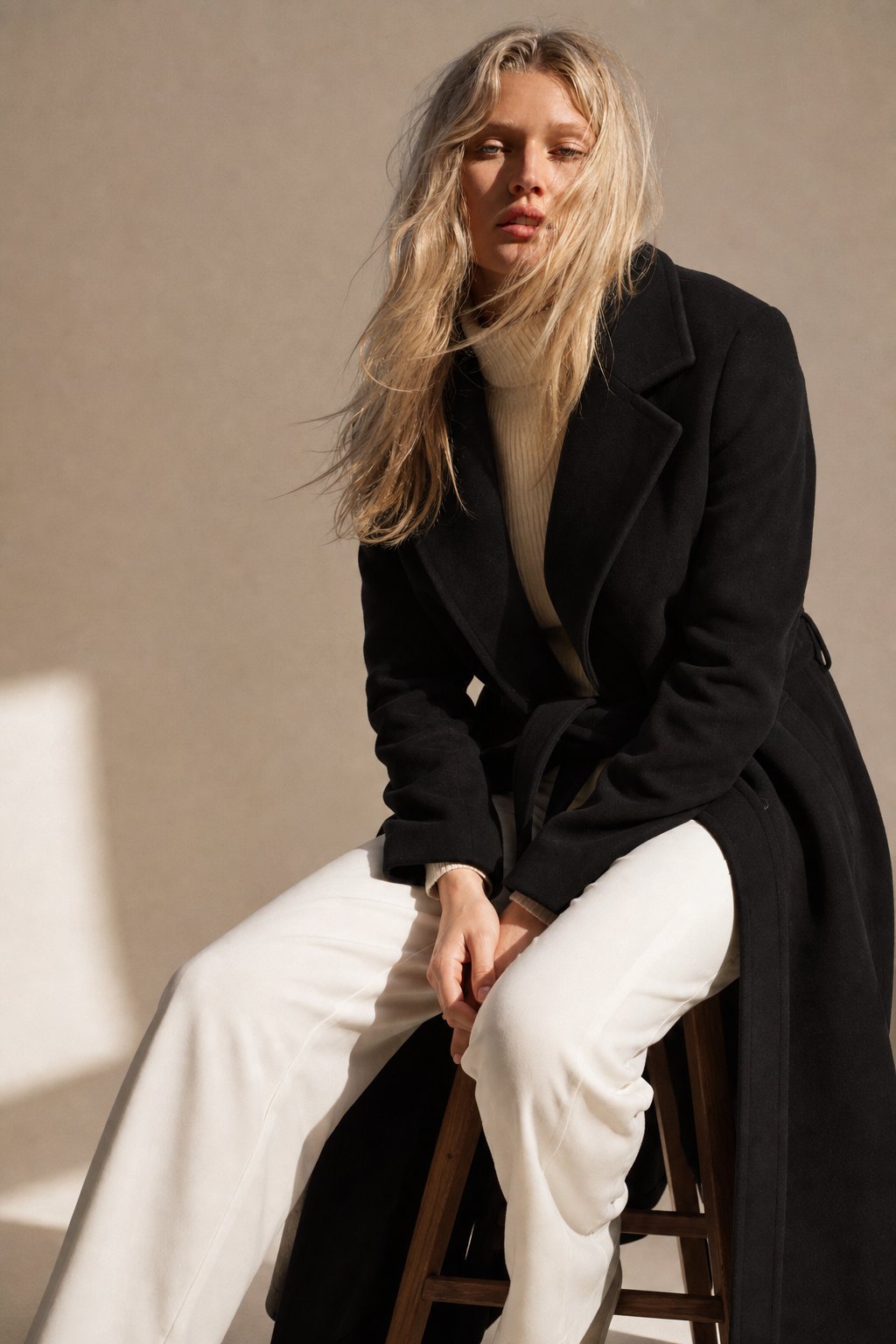 Claire | Womens Belted Wool Coat in Midi Length | Cinched Waist, Warm Without Bulk | Vintage, Ivory, Black S-XL