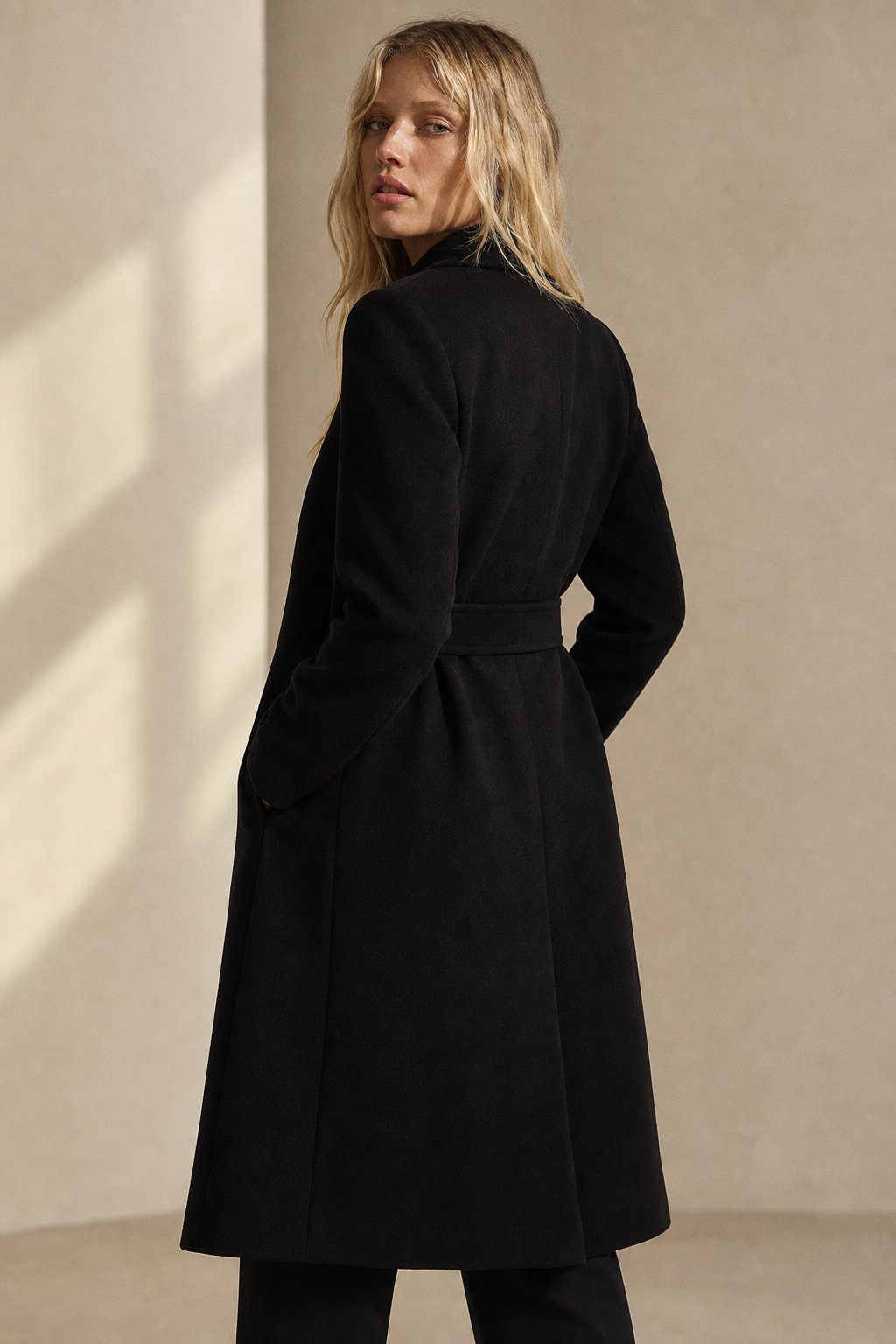 Claire | Womens Belted Wool Coat in Midi Length | Cinched Waist, Warm Without Bulk | Vintage, Ivory, Black S-XL