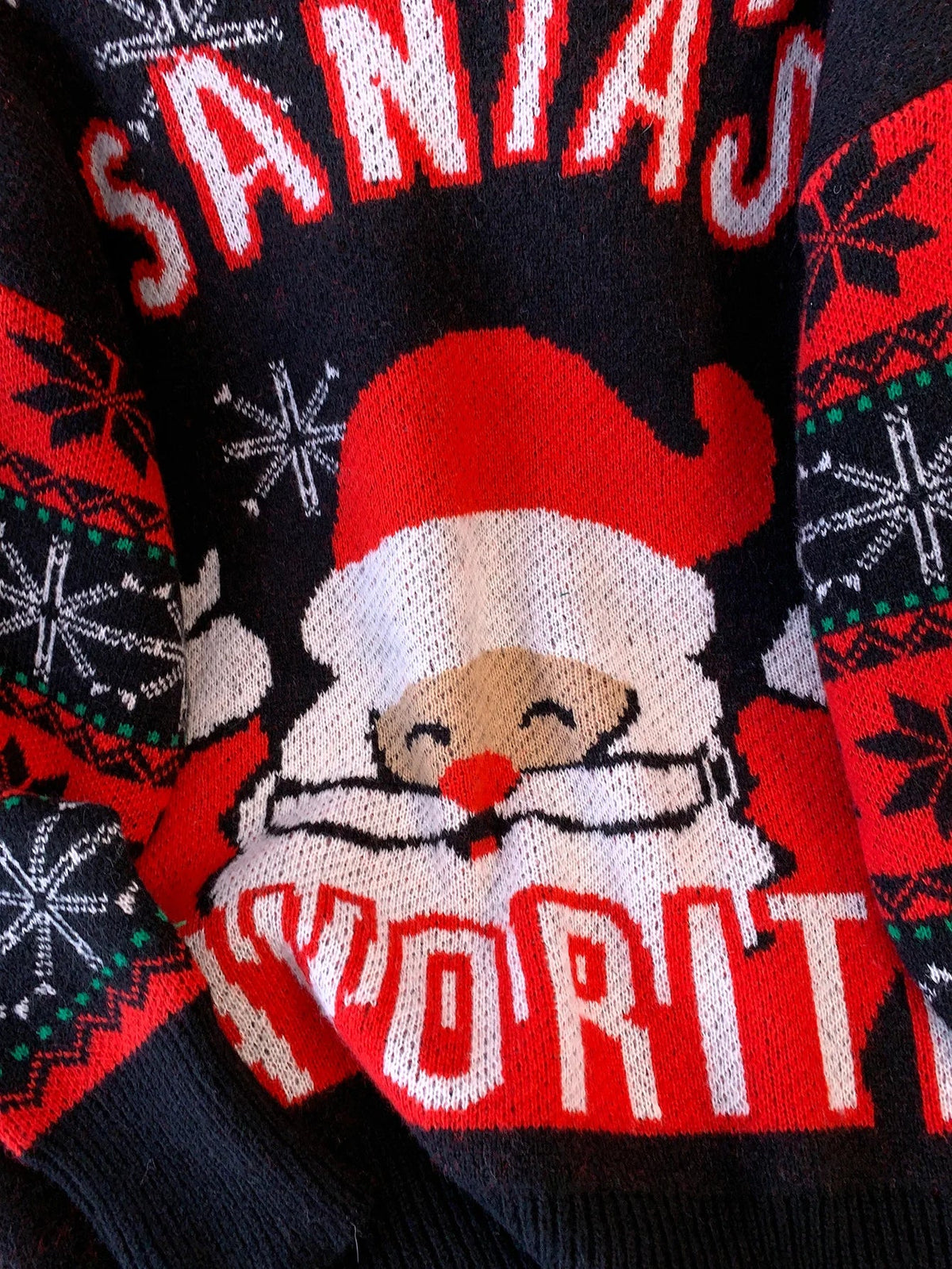 Women's Black Sweater | Christmas Santa Crew Neck Long Sleeve Knit