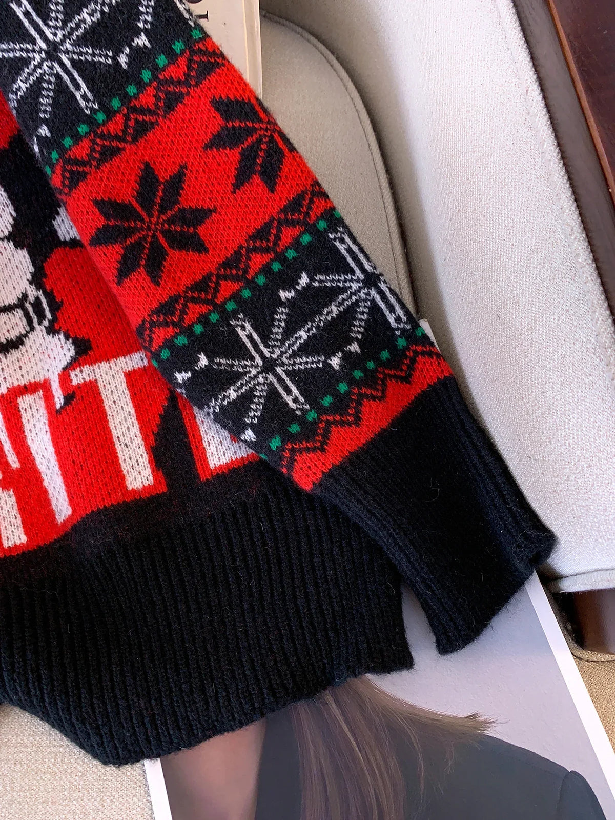 Women's Black Sweater | Christmas Santa Crew Neck Long Sleeve Knit