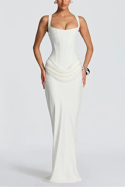Women's Bodycon Dress | Maxi Ruched Square Neck Sleeveless