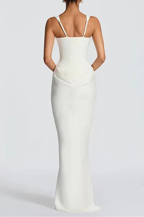Women's Bodycon Dress | Maxi Ruched Square Neck Sleeveless