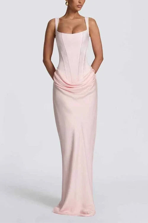 Women's Bodycon Dress | Maxi Ruched Square Neck Sleeveless