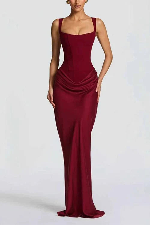 Women's Bodycon Dress | Maxi Ruched Square Neck Sleeveless
