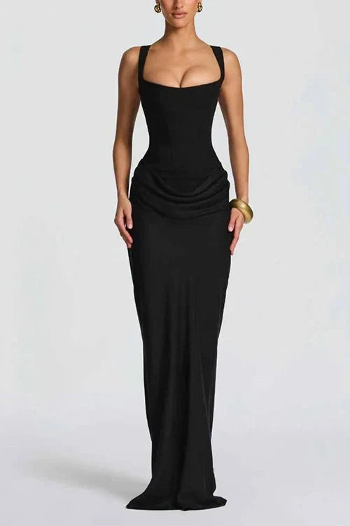 Women's Bodycon Dress | Maxi Ruched Square Neck Sleeveless