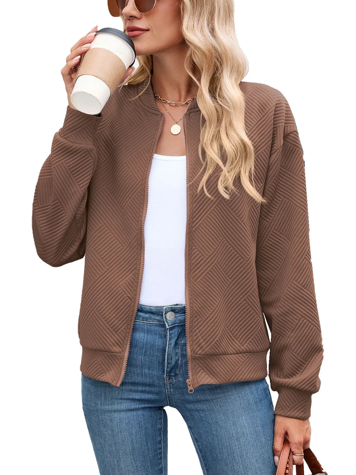 Women's Bomber Jacket | Textured Zip Front