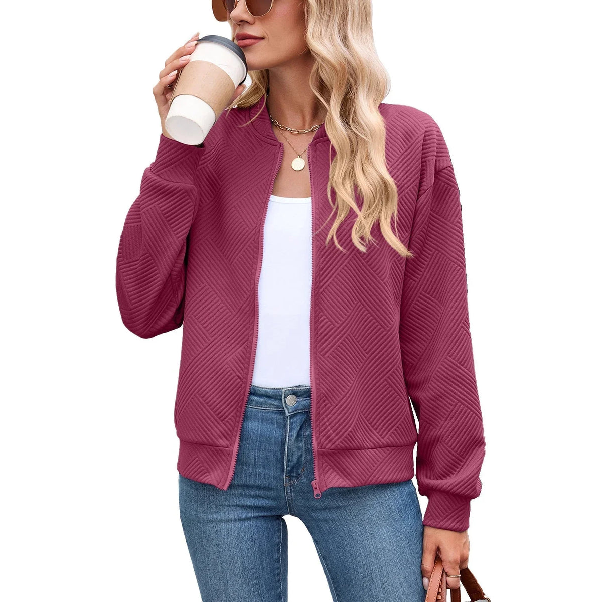 Women's Bomber Jacket | Textured Zip Front