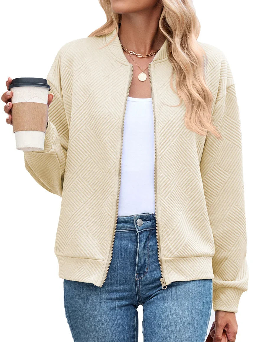 Women's Bomber Jacket | Textured Zip Front
