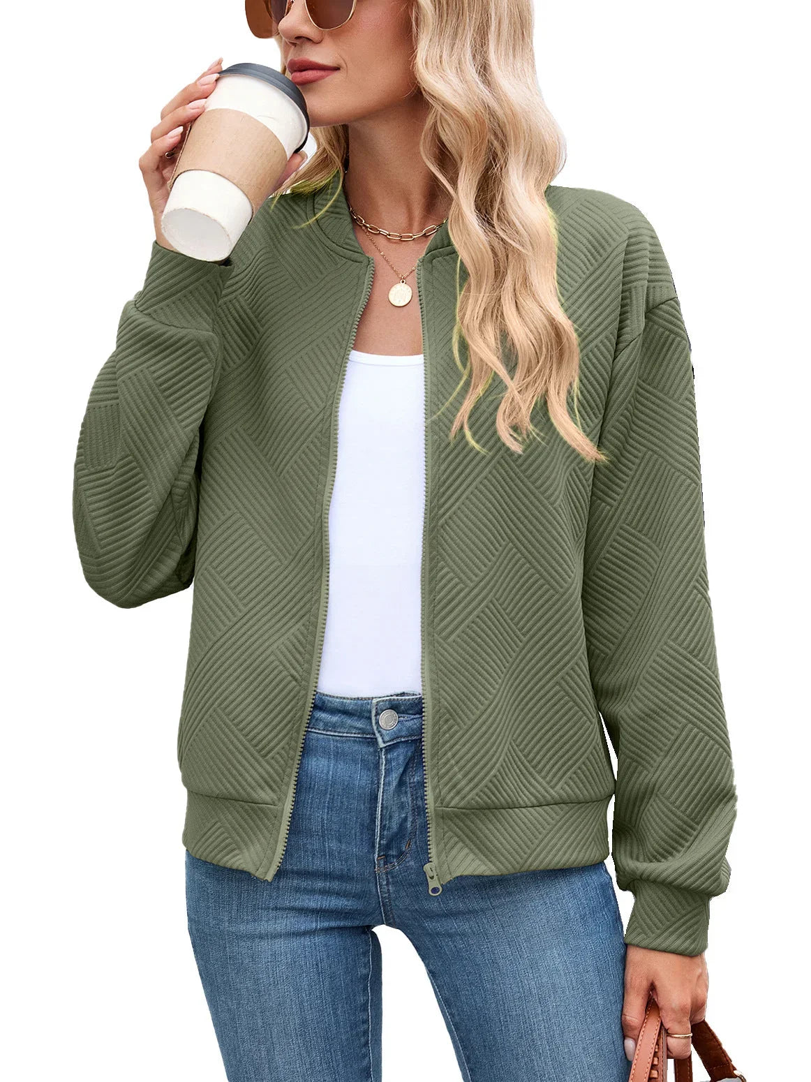 Women's Bomber Jacket | Textured Zip Front