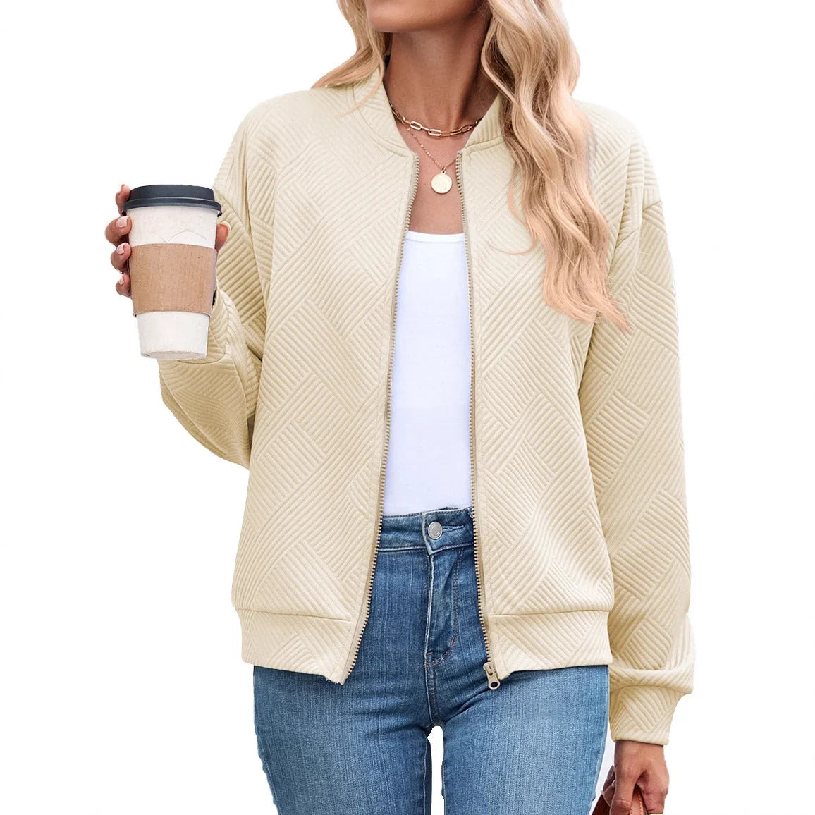 Women's Bomber Jacket | Textured Zip Front