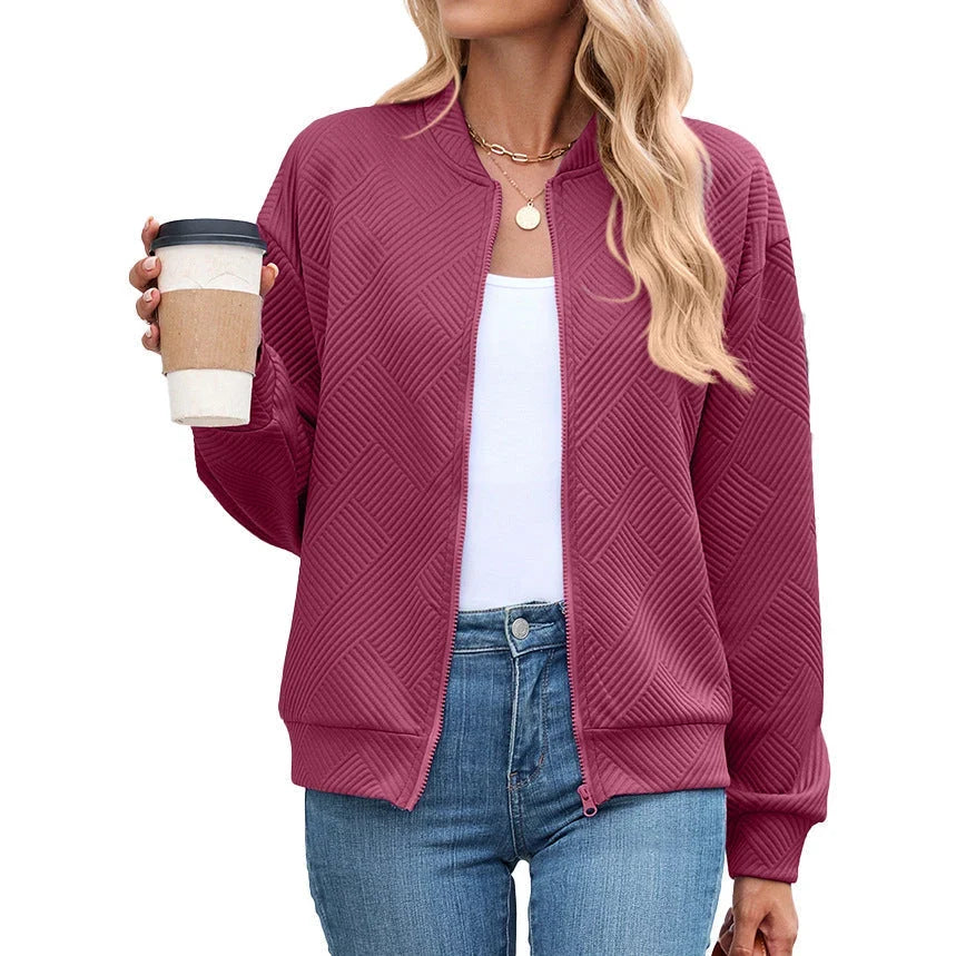Women's Bomber Jacket | Textured Zip Front