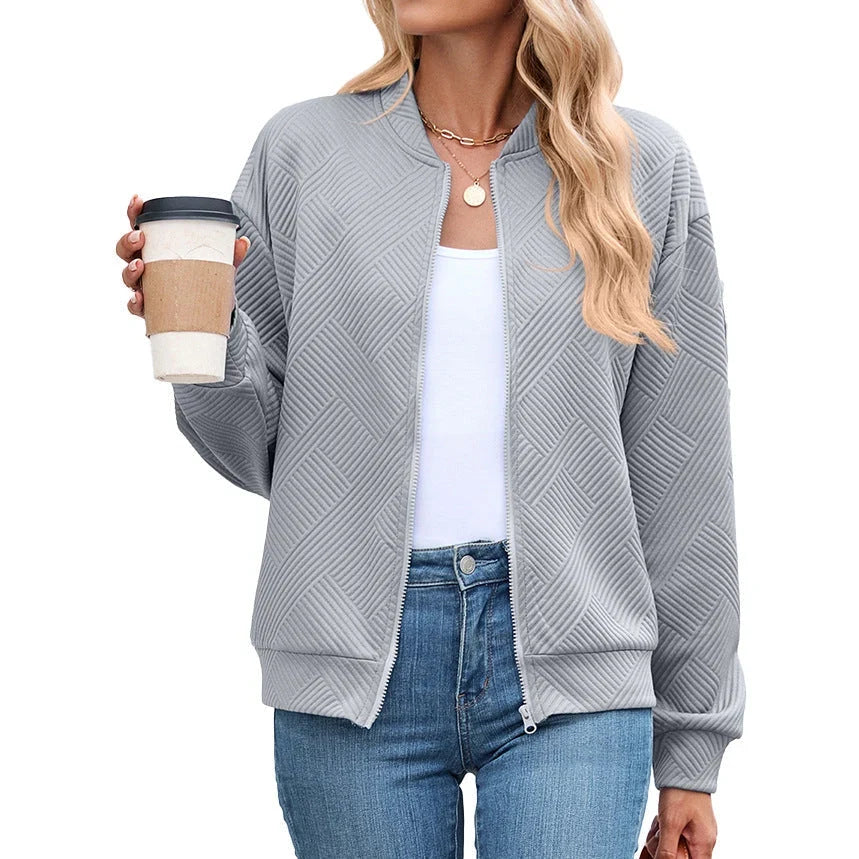 Women's Bomber Jacket | Textured Zip Front