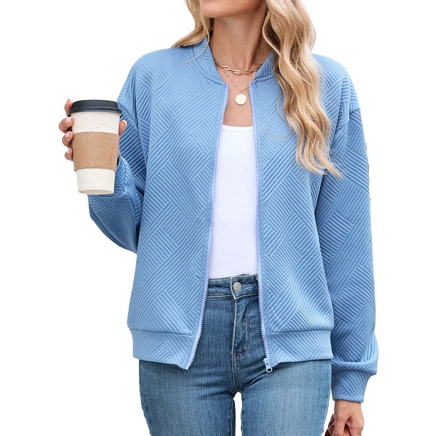 Women's Bomber Jacket | Textured Zip Front