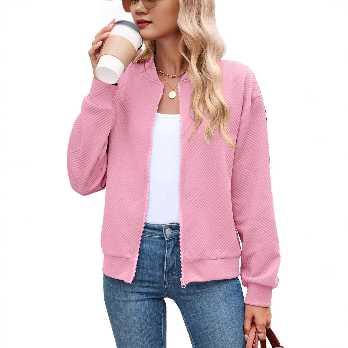 Women's Bomber Jacket | Textured Zip Front