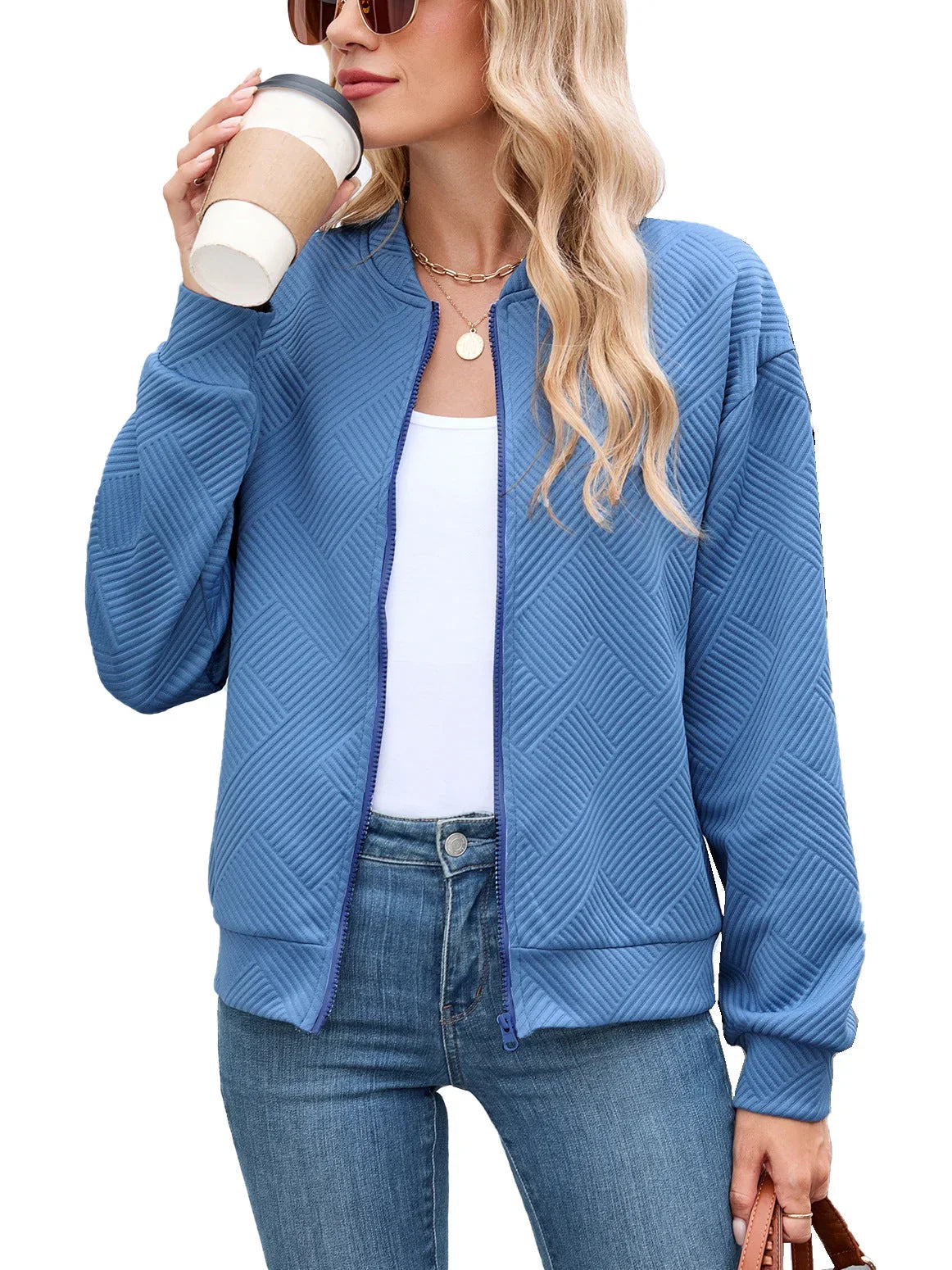 Women's Bomber Jacket | Textured Zip Front