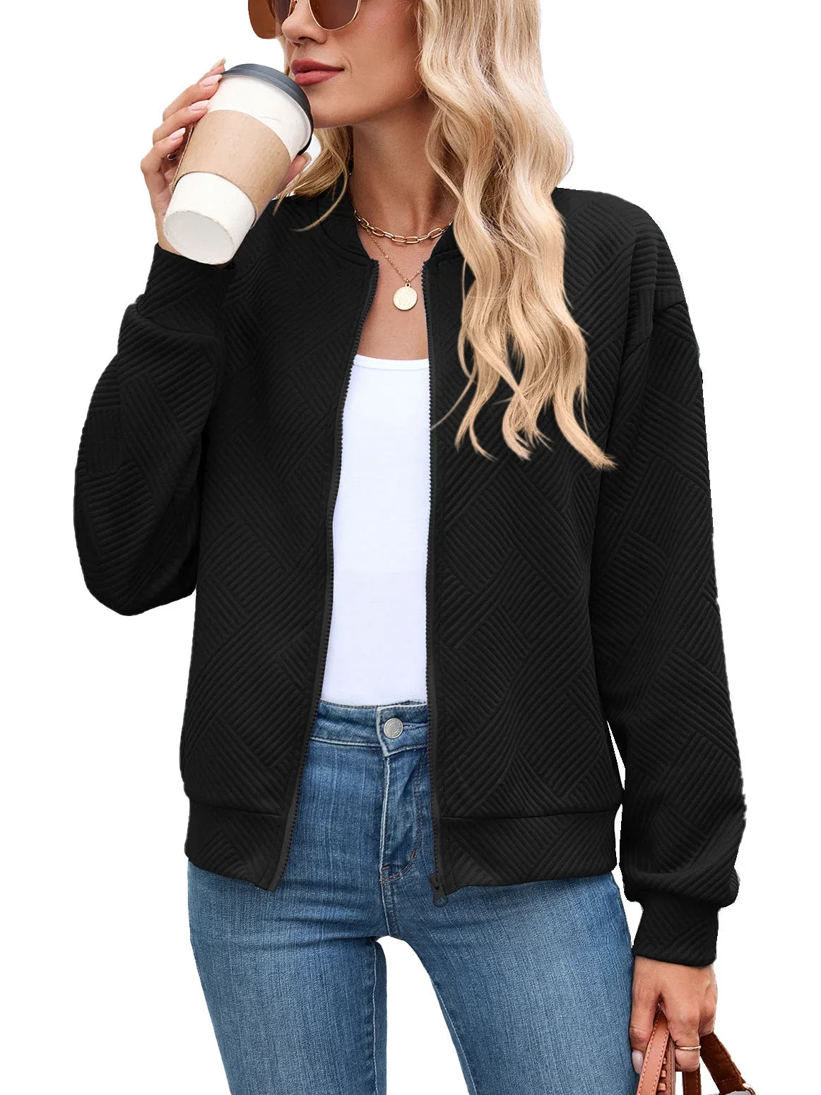Women's Bomber Jacket | Textured Zip Front