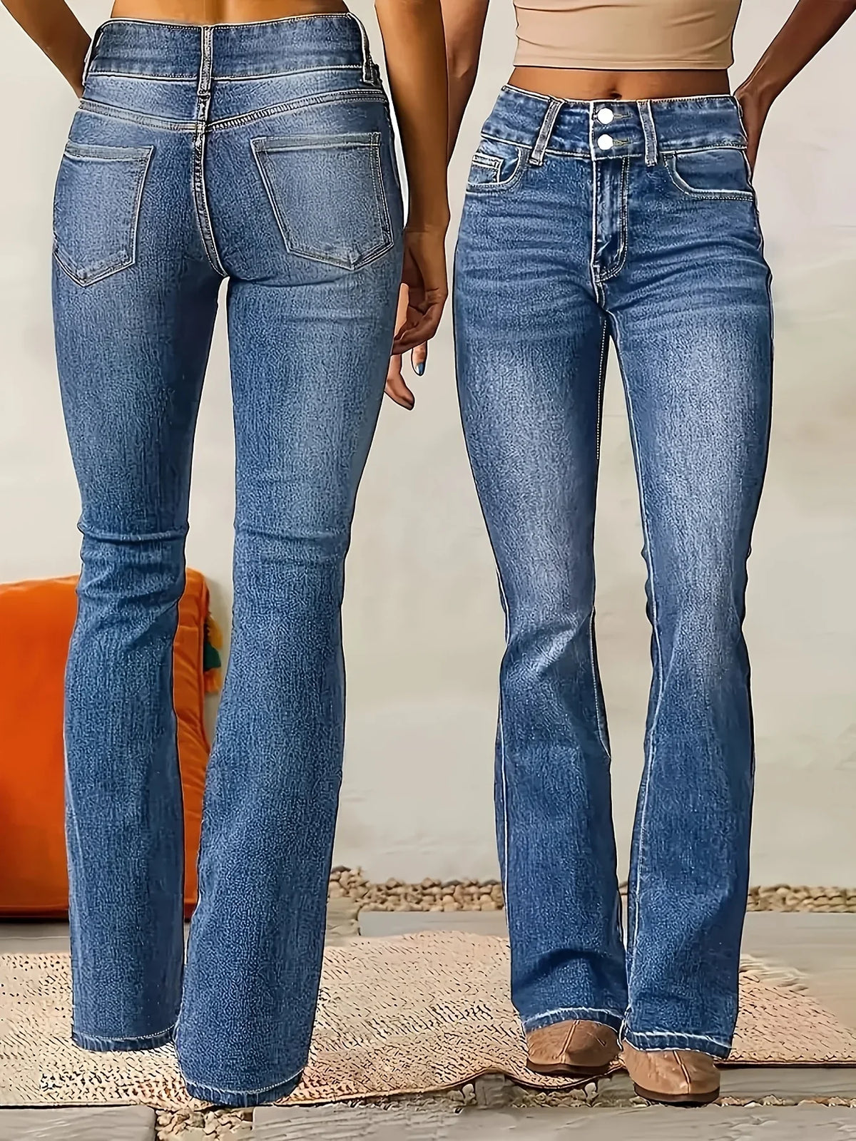 Women's Bootcut Jeans | Medium Blue High Waist Flare
