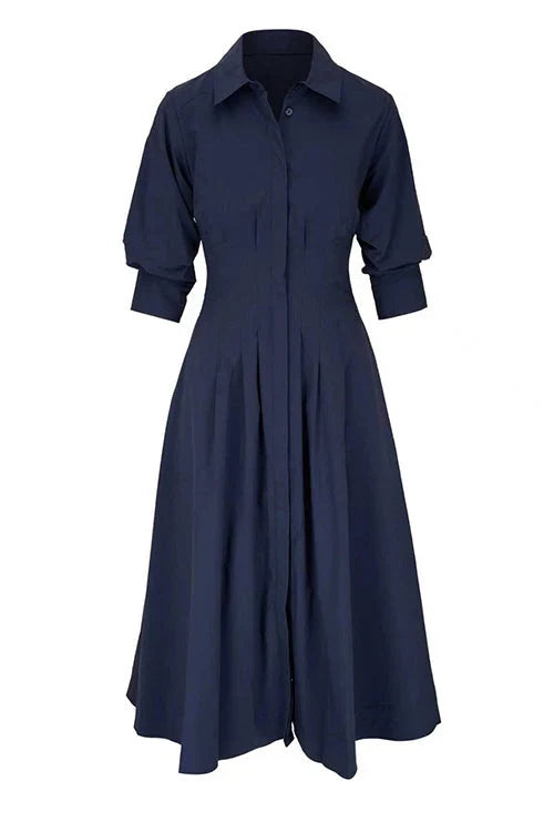 Women's Button Up Shirt Dress | Midi Navy Blue