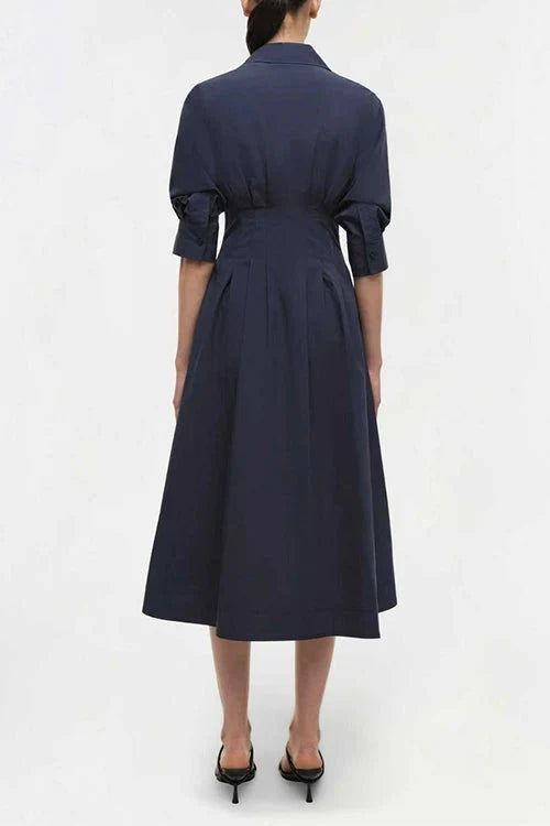 Women's Button Up Shirt Dress | Midi Navy Blue
