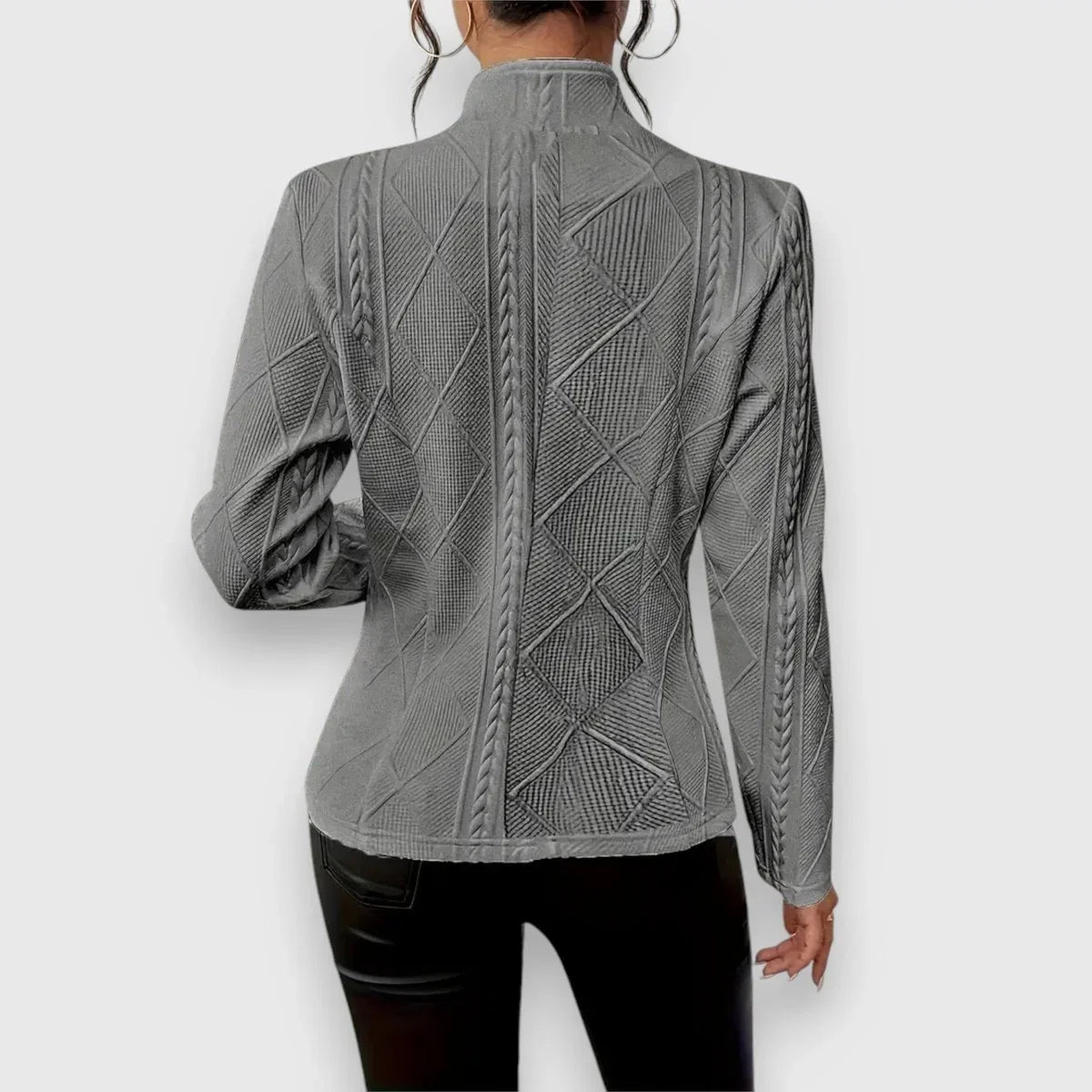 Women's Cable Knit Sweater | Mock Neck Long Sleeve Fitted