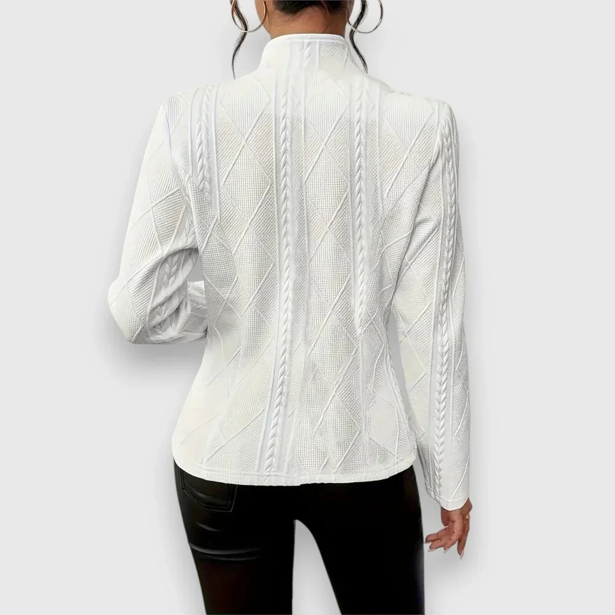 Women's Cable Knit Sweater | Mock Neck Long Sleeve Fitted