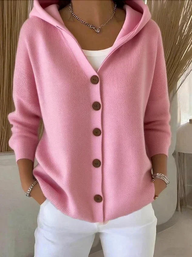 Women's Cardigan Sweater | Hooded Button Front Knit
